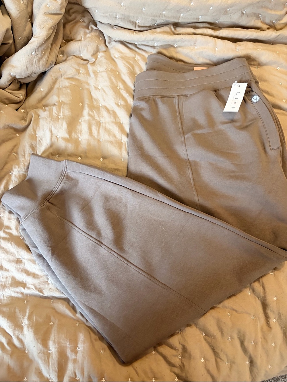 Livi Active Taupe High-Waist Knit Jogger Pants